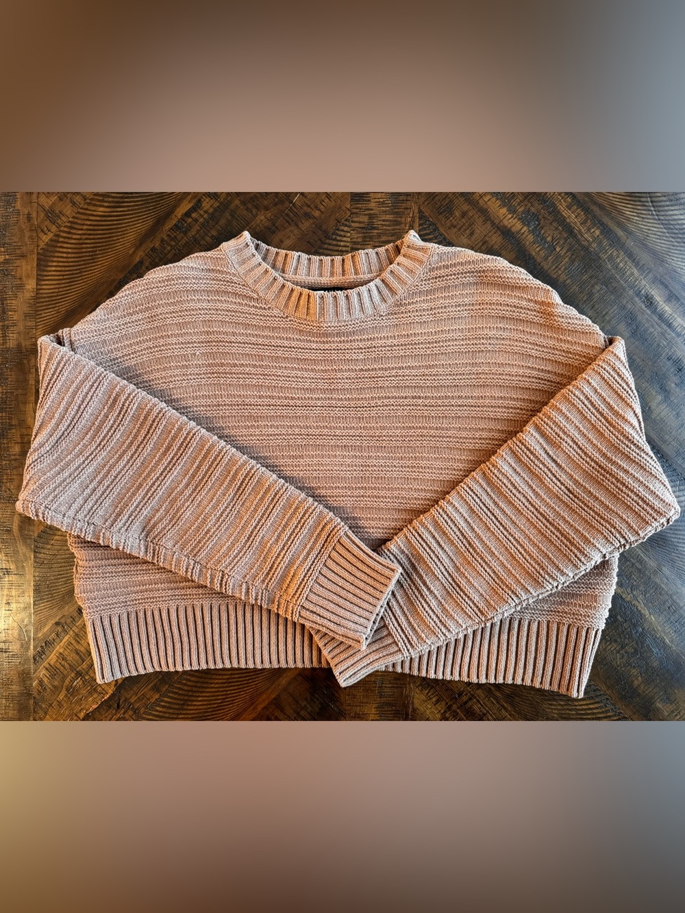 Billabong Neutral Taupe Cropped Ribbed Knit Pullover Long Sleeve Sweater
